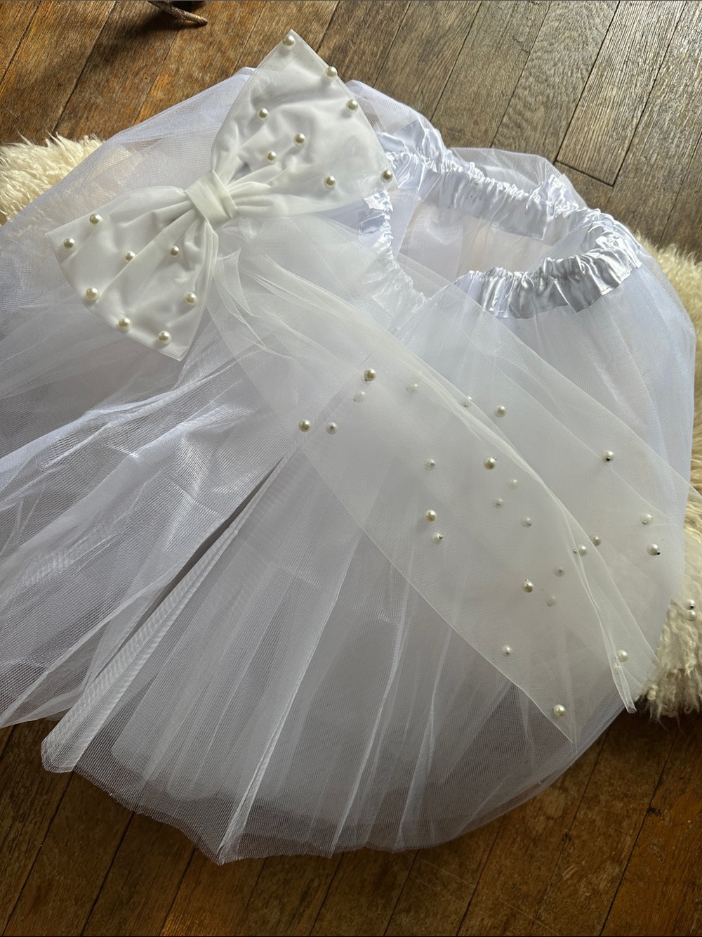 Bride to be tulle skirt and pearl bow hair clip